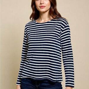 Saint James Navy and White Striped Long Sleeve Tee